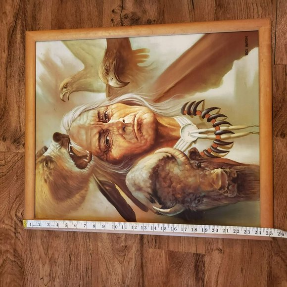 Rick Boren Oil Painting on Canvas, Framed 25x21, American Indian Scene, Animals - Picture 7 of 8